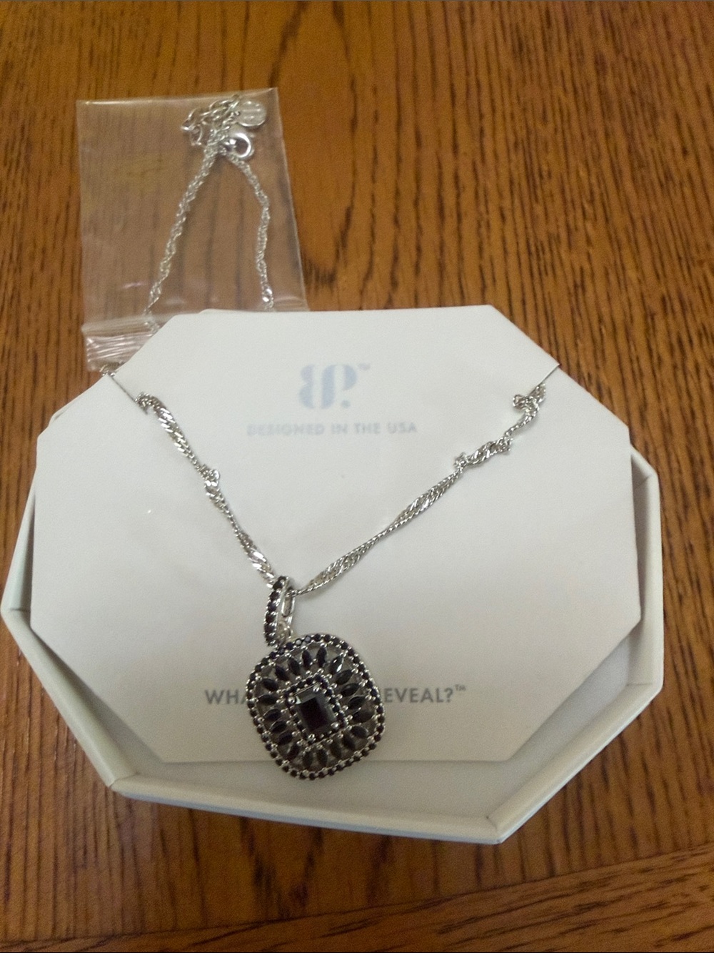 Silver-tone Black Stone Pendant Necklace